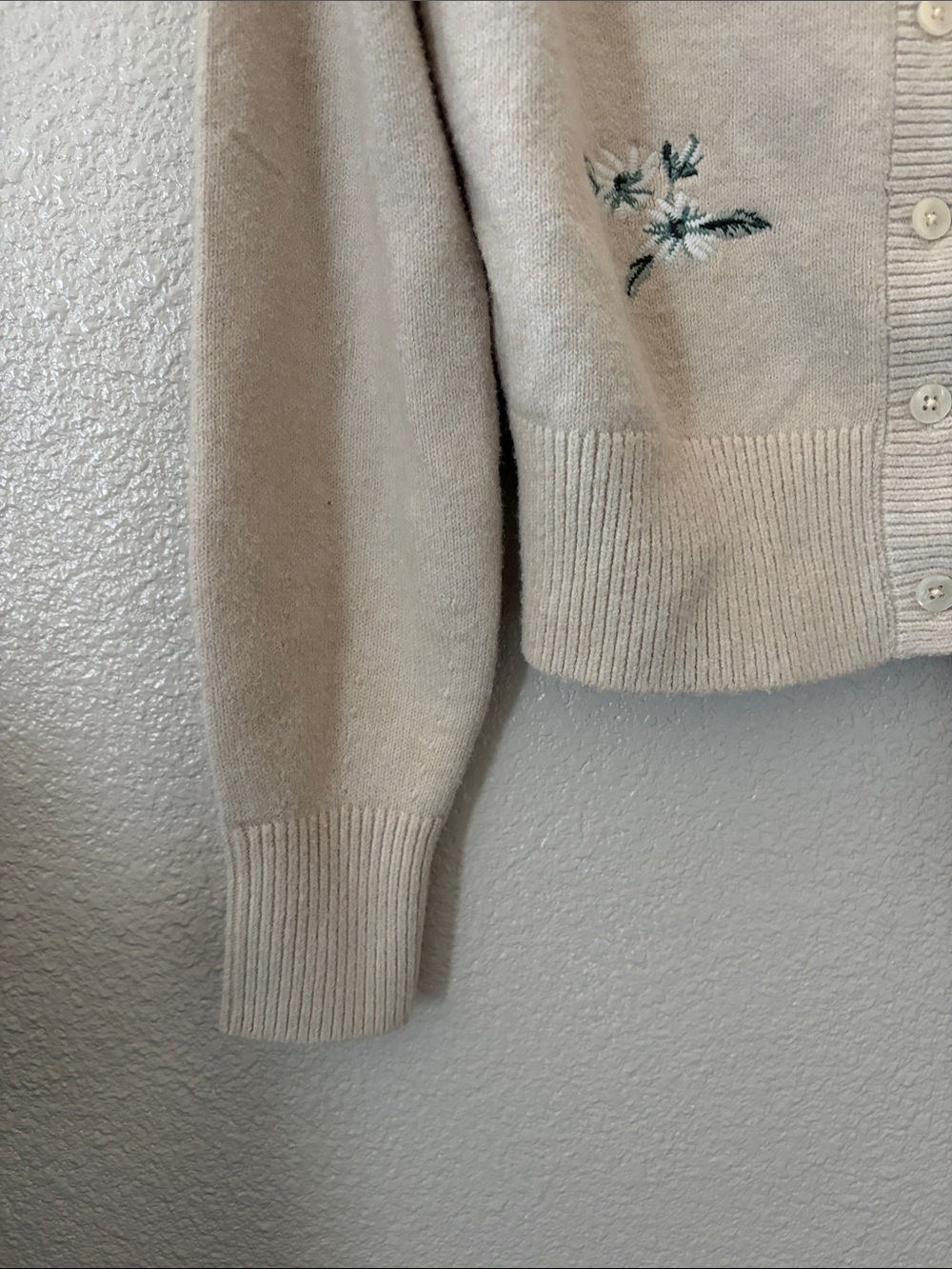 Aerie Cream Embroidered Button-Front Women's Sweater Cardigan - Picture 4 of 14
